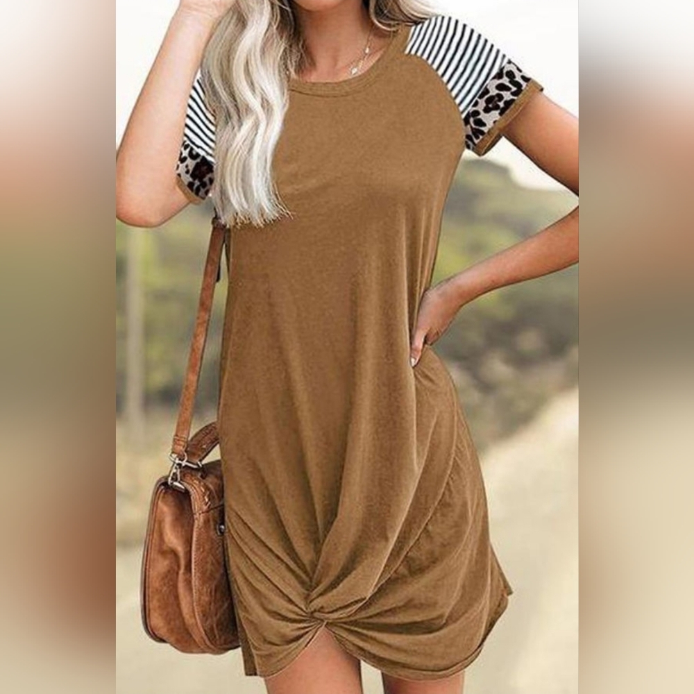 Striped Leopard Shirt Dress